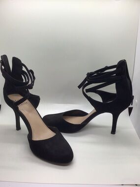MPO Black Suede Ankle Tie Pointed-Toe Heels